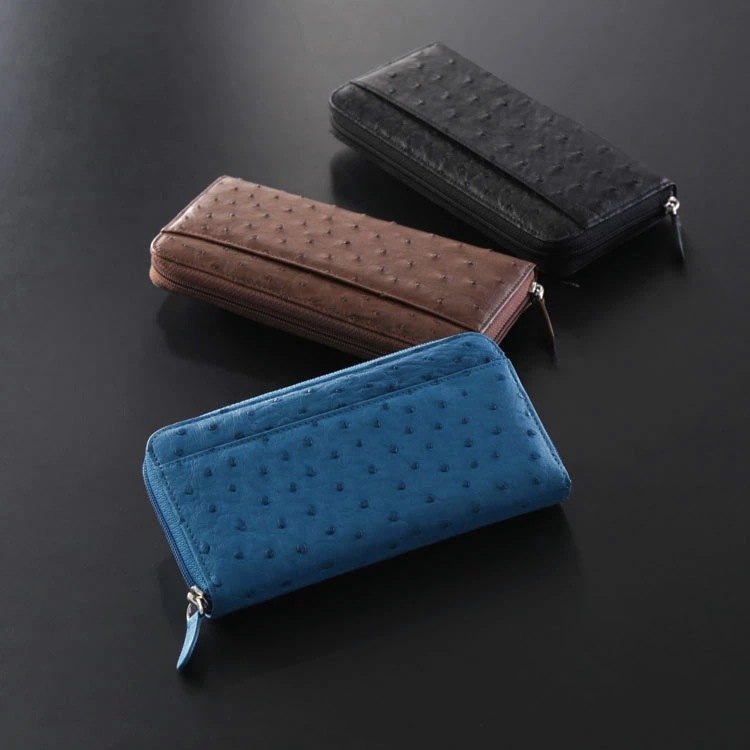 財布 メンズ 長財布 本革 オーストリッチ ラウンドファスナー 全20色 【ネコポスで送料無料】 サイフ メンズ財布 レザー ギフト プレゼント 4FC (3113mr)