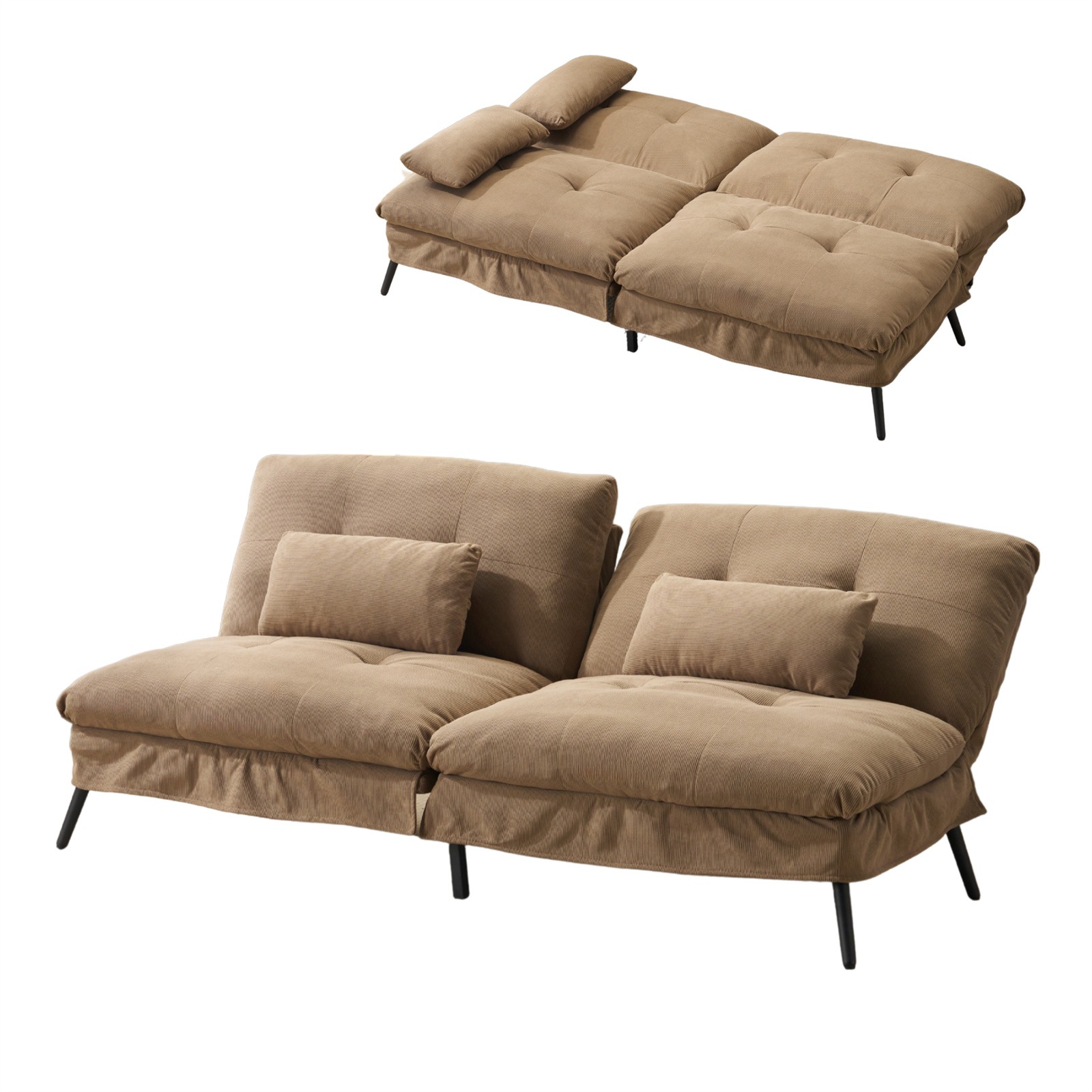 2人用 ソファベッド リクライニング 背もたれ 6段階 2WAY 幅182 事務室 サロン用 来客対応 一人暮らし 省スペース コンパクト ふわふわ 枕付き 組立て簡単 取り外し可能な脚 DJYC