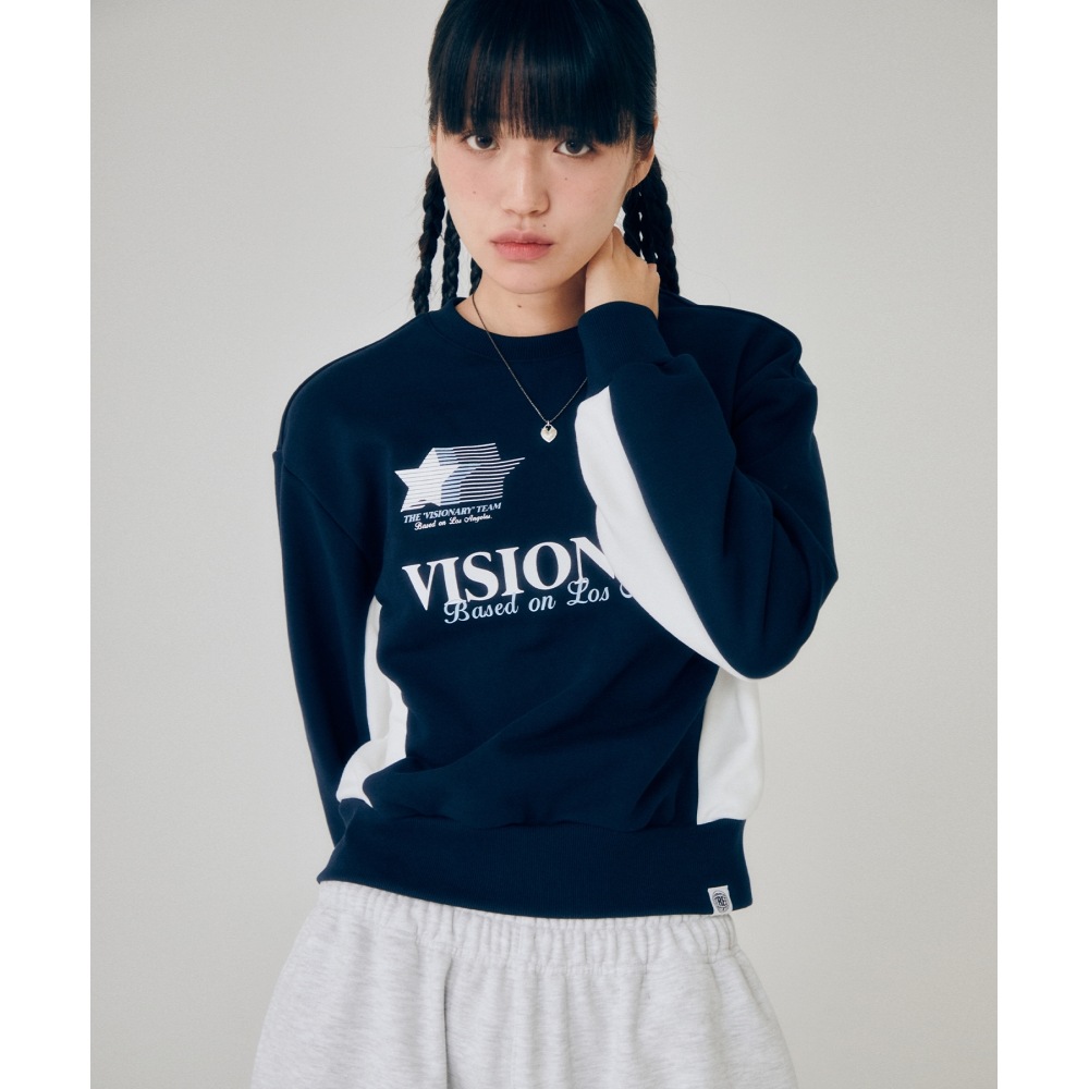 ビジョン ストリートウェア VSW クロップ フットボール クルーネック ネイビー