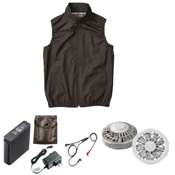 KU92140 空調服 R ポリエステル製 遮熱 タチエリ ベスト FAN2200G・RD9261・LIPRO2セット ブラック LL