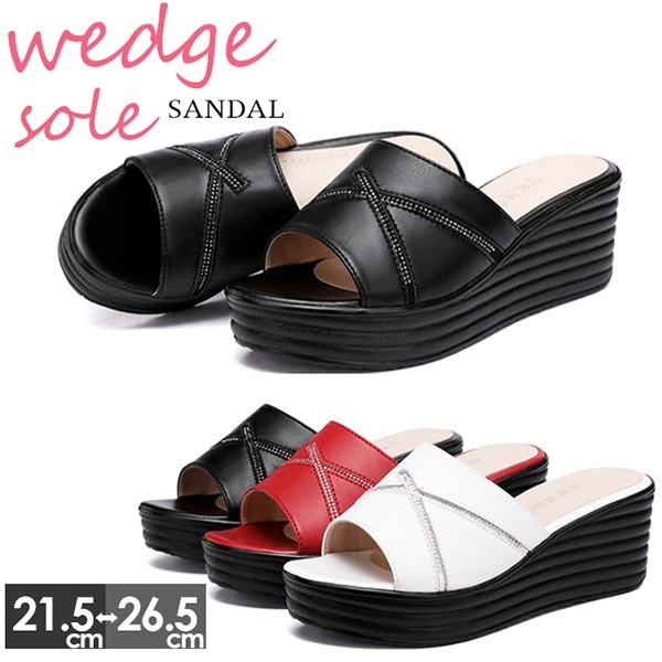 ミュール サンダル レディース 厚底 歩きやすい つっかけ オフィスサンダル ウェッジソール ヒール 7cm 美脚 軽量 軽い 厚底サンダル 仕事 室内履き おしゃれ 散歩 お出かけ 黒 白 赤 大き