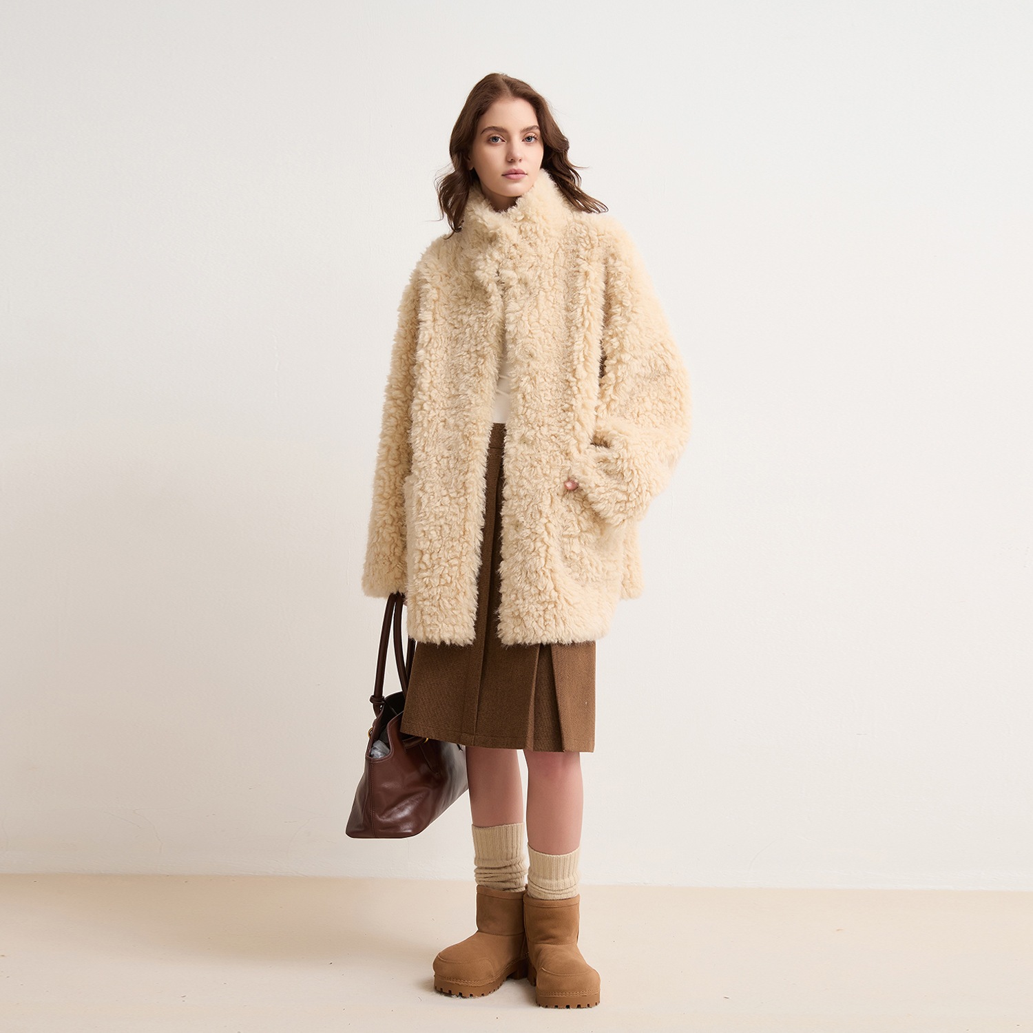 スタンドカラーラムファーワンピース毛皮コート女性用2025秋冬厚手海寧環境に優しい毛皮トレンド