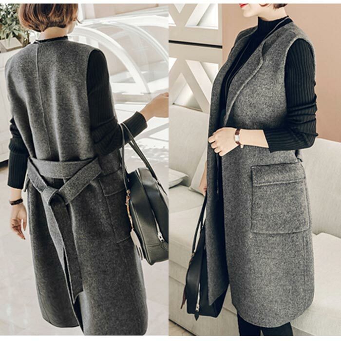 防寒 ロング ジレ ベスト ロング丈 コート リボン おしゃれ 秋 冬レディース アウター ノースリーブ 大きいサイズ 3XL 4XL 5XL 6XL ポケット付き ノーカラー グレー ブラッ