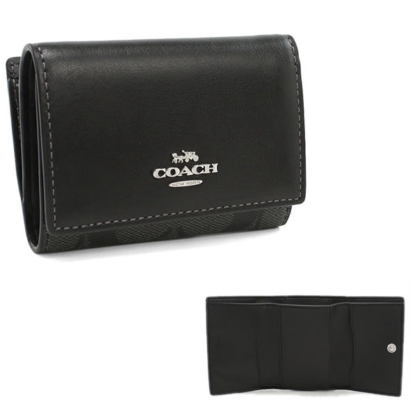 三つ折り財布 折り畳み CM761 ブラック 三折財布小銭入付き レザー PVC レディース