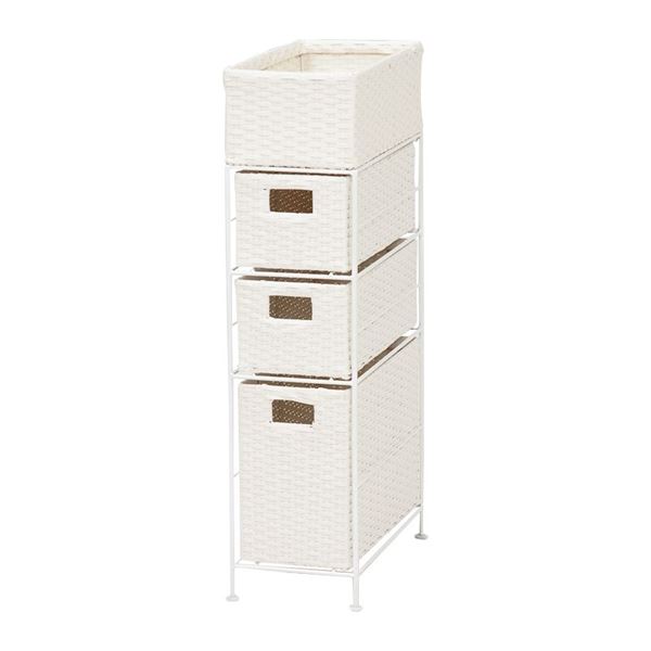 省スペース ランドリーラック/洗濯収納 (ホワイト 引出し3段 幅20.5cmタイプ) スチールパイプ (脱衣所 洗面所) 完成品