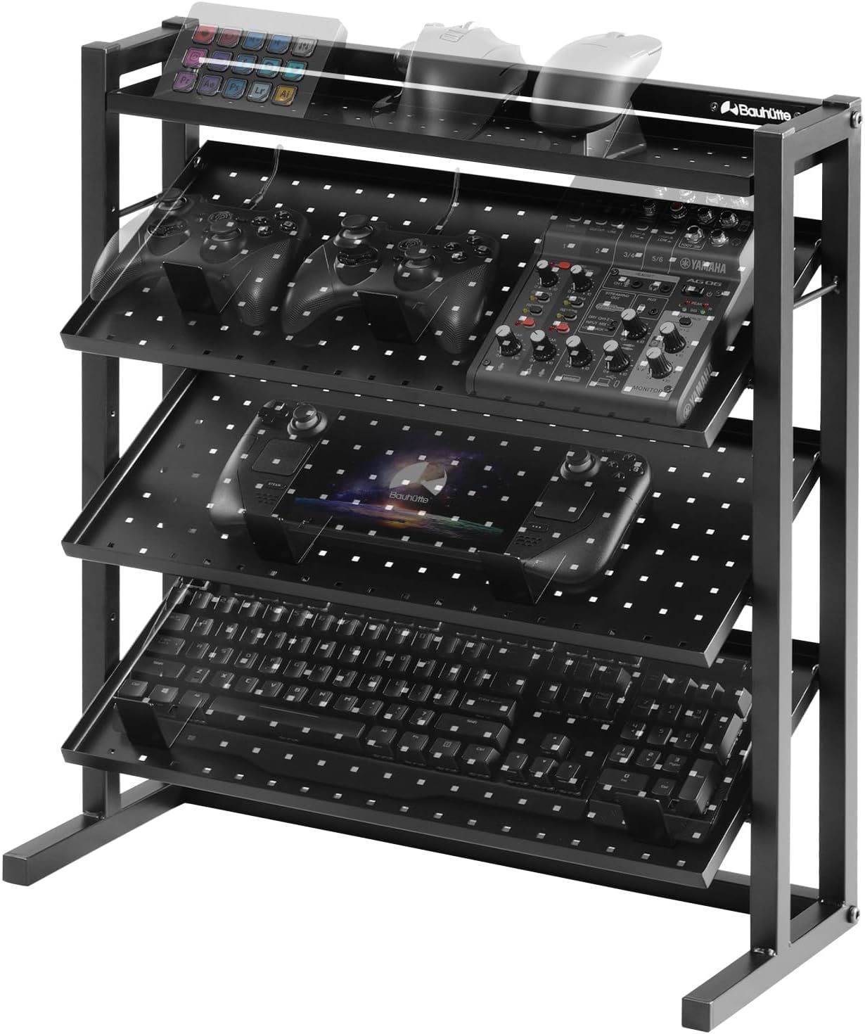 卓上 ディスプレイラック 『フルキーボードが飾れる デバイス収納』 角度調節 デスクサイド設置 クランプ固定式 幅53cm BHS-DR520-BK