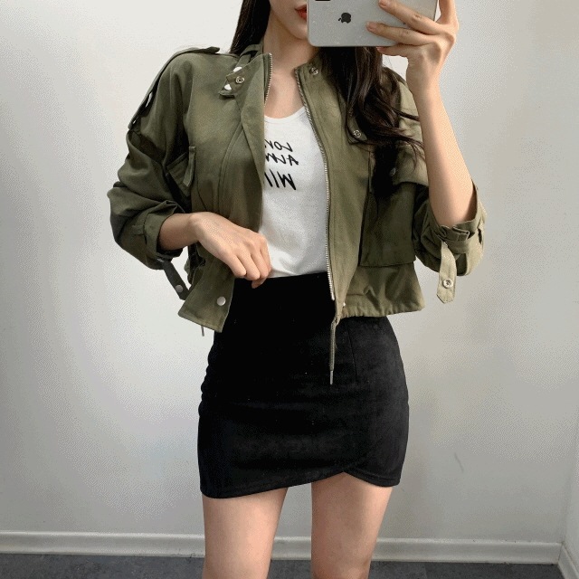 (フィットグッド!)ルーズフィット 秋 ショート ミリタリージャケット 4color