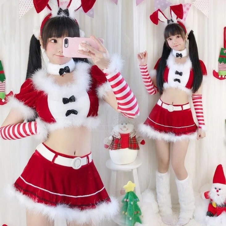 【TikTok人気新品】レディースクリスマス衣装 クリスマス コスプレ 衣装 人 コスチューム 上下セットアップ 可愛い ロリータ クリスマスパーティー衣装 変身仮装 トップス＋スカート＋ベルト＋首飾