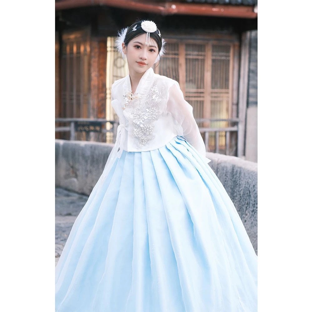 スカイブルー延吉姫衣装超不滅の写真撮影韓国民族衣装延辺韓国朝鮮衣装