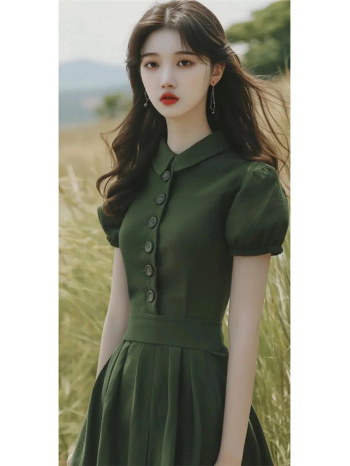 2025 夏 ワンピース 春夏ワンピ 今年はきれいめレトログリーンのシャツワンピで痩せ見え夏ロングスカートが流行 ドレス お呼ばれ 膝丈 4,622円