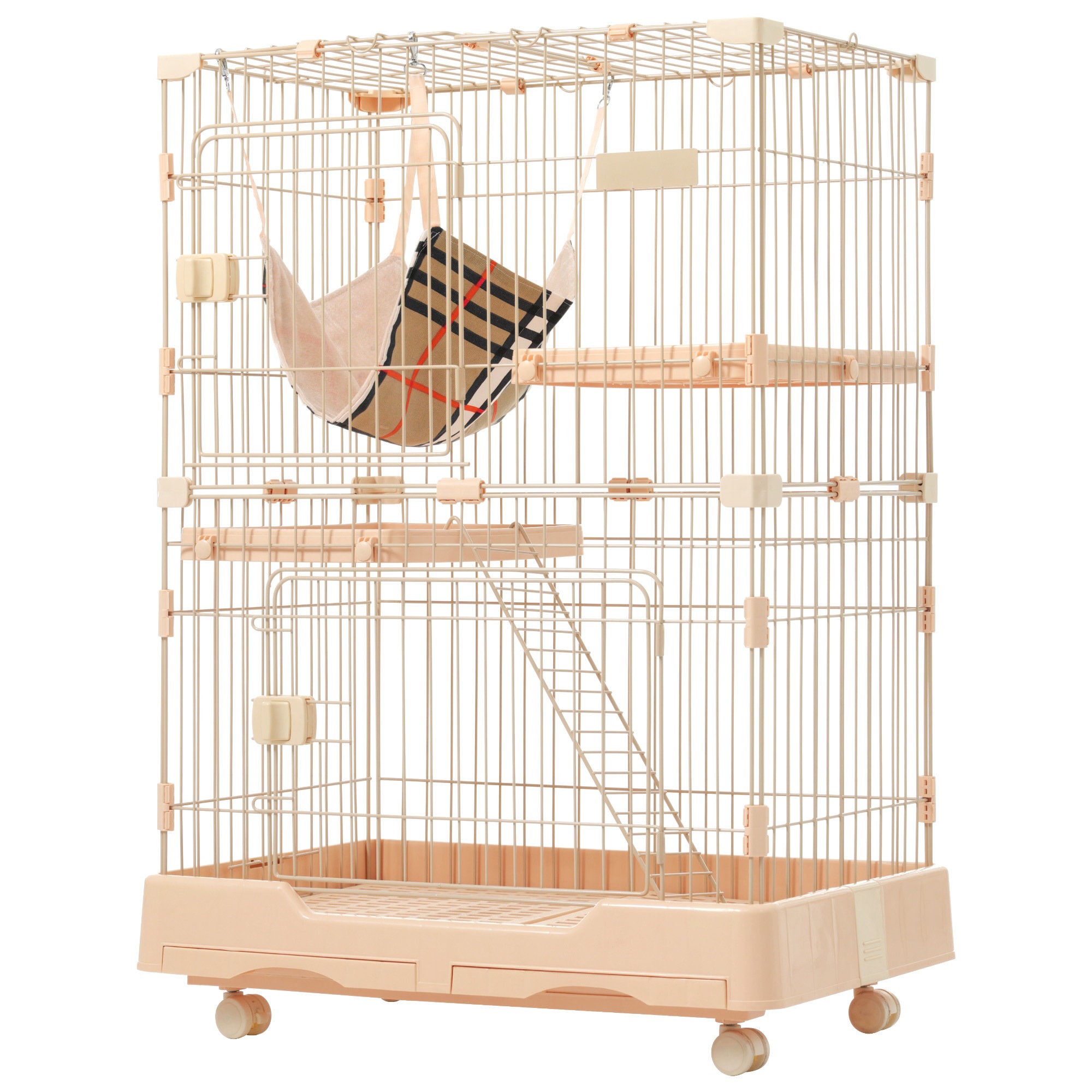 【国内出荷 - 3日配達】【TX287473】猫 ケージ キャットケージ ペットケージ キャスター付 猫ゲージ 大型 多頭飼い ネコドア キャットハウス 1段2段可能 留守番 保護 脱走防止 おしゃれ