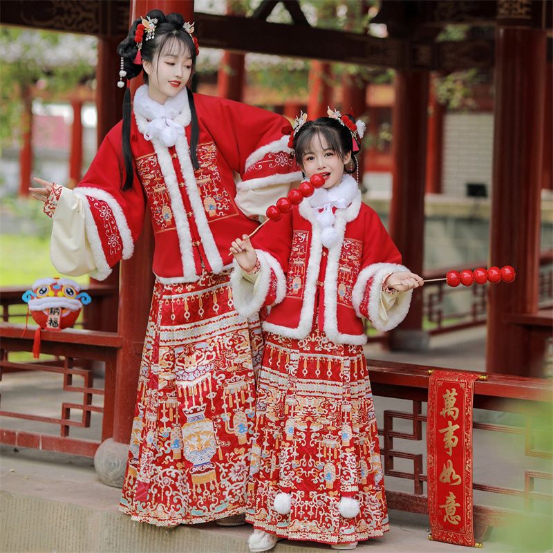 親子明製新挨拶服辰漢服女性厚角襟ブレスト正月シャツ日常衣装