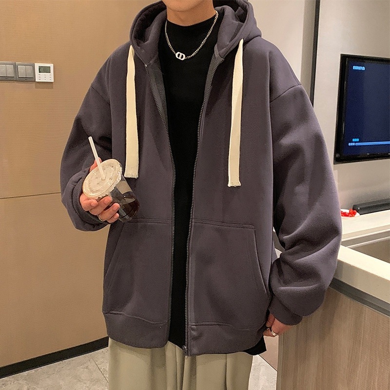 メンズファッション マウンテンパーカー 秋と冬は中わた入りのセーターの男性はアメリカのレトロなカジュアルなフード付きのカーディガンの緩いジャケットを挿入します