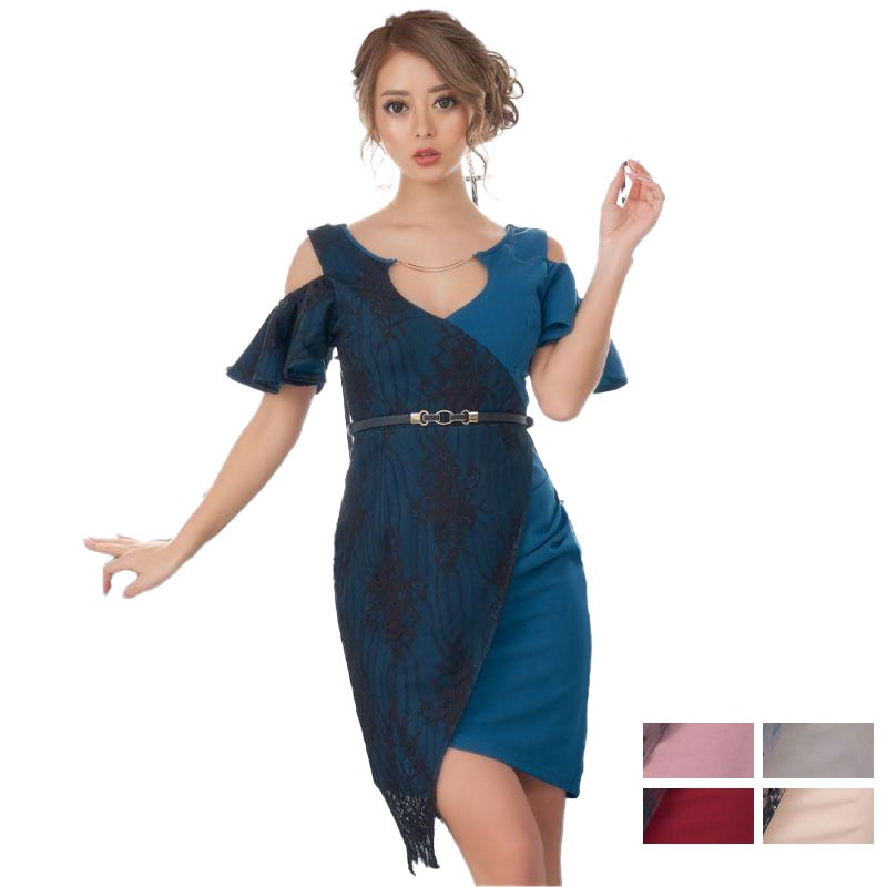 【5カラー】レースバイカラーミニドレス パーティードレス キャバドレス [3169] 4,585円