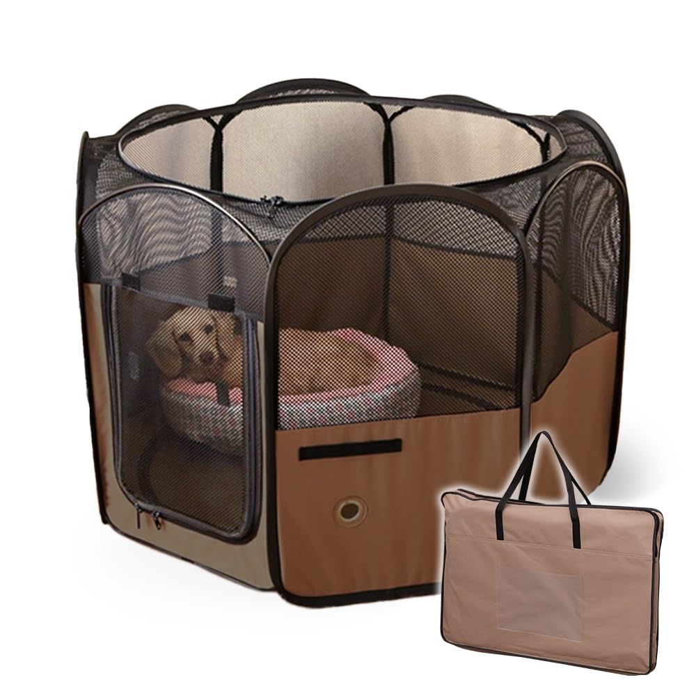 犬 サークル ペット サークル 折りたたみ アウトドア 防災 ブラウン 小型犬用 幅92×奥行92×高さ62cm