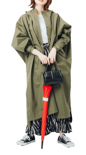 [ピラルク] レインポンチョ サイクルモード ハイポンチョ 撥水 防水 オリーブ FREE SIZE