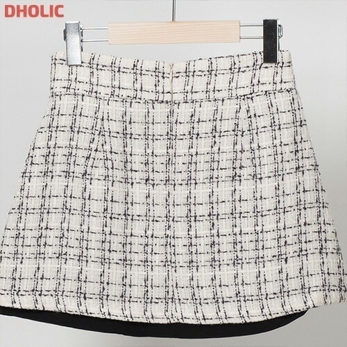 [メガ割りSALE]パンツ裏地Dブローチプリーツレイヤードツイードスカート