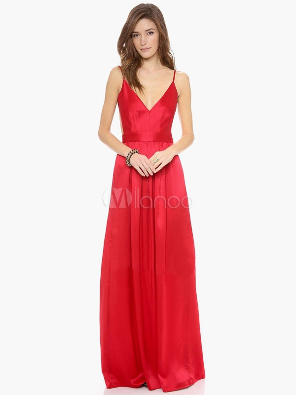 Vネックノースリーブ背中の開いたロングドレス