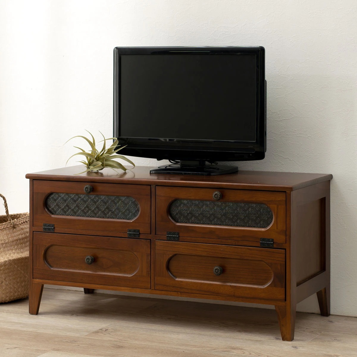 テレビ台 ローボード TV台 アンティーク調 フラップダウン扉 幅90cm