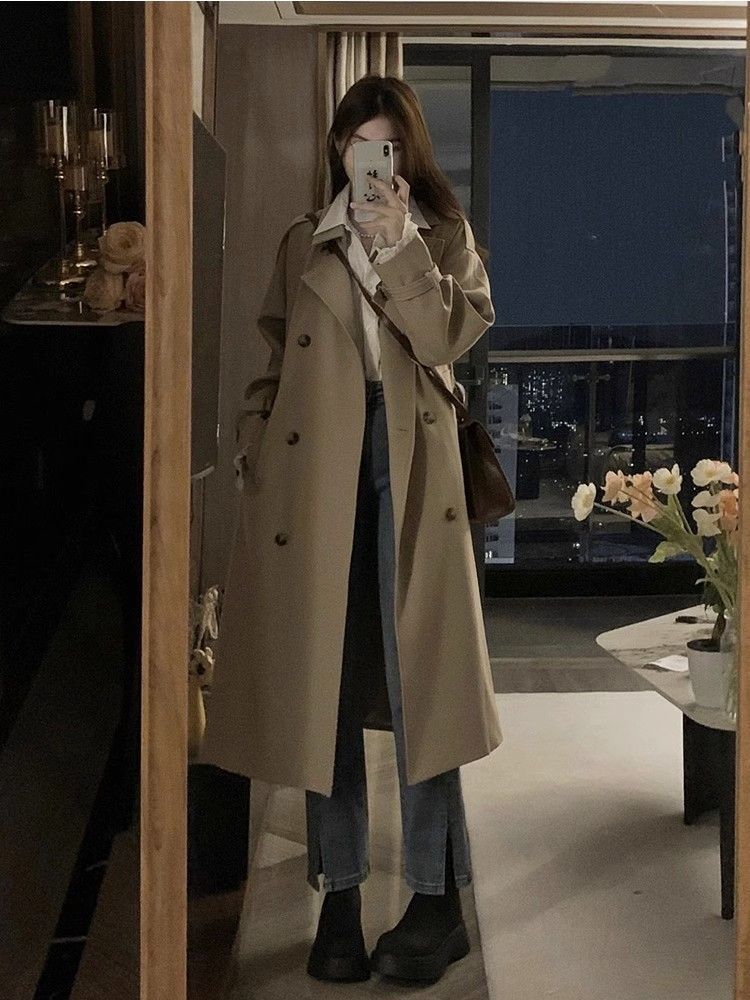 2025新作秋冬服 韓国 トレンチコート レディース ミディアム丈で小柄な 英国風 カジュアル ジャケット トレンチコート ロング 通勤 アウター チェスターコート