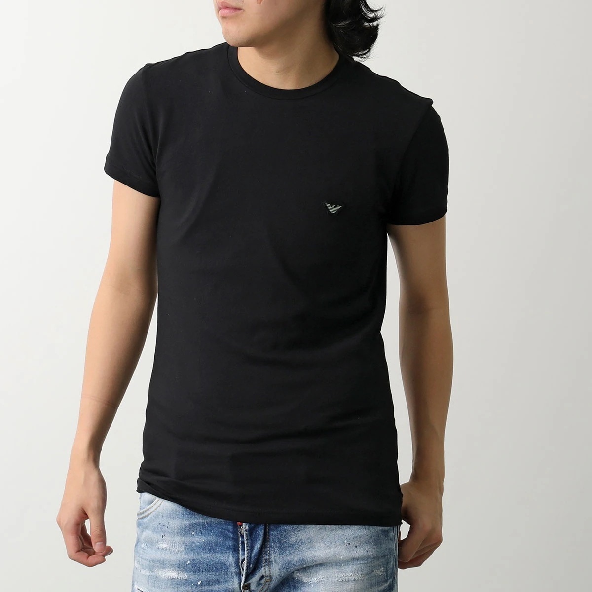 EMPORIO ARMANI エンポリオアルマーニ Tシャツ EM000375 AF10771 メンズ ラウンジウェア ストレッチコットン ロゴ MC005 BLACK