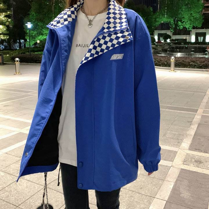 2色 スタジャン ブルゾン ジャンパー 黒 ブラック 青 ブルー ハーリキンチェック チェック柄 スポーツMIX モノトーン 春 秋 冬 長袖 薄手 アウター コート ショート丈 スポーティー 観戦 5,217円