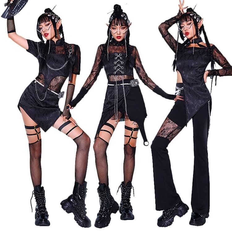 【即納】韓国 ダンス衣装 大人 セットアップ ヒップホップ ダンス衣装 レディース 黒 セクシー ダンス 衣装 上下セット ジャズダンス衣装 DS演出服 k-pop アイドル衣装 派手 おしゃれ 6,685円