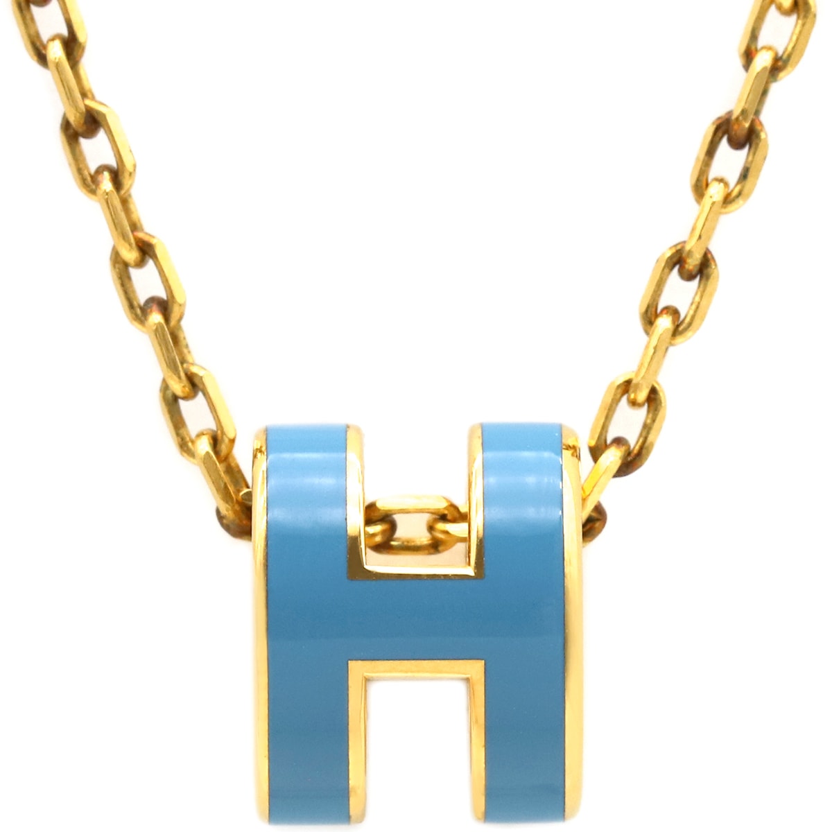エルメス HERMES ネックレス ポップアッシュ ミニ ペンダント GP ラッカー ブルーXゴールド ゴールド金具 青 Hモチーフ 【箱】【中古】
