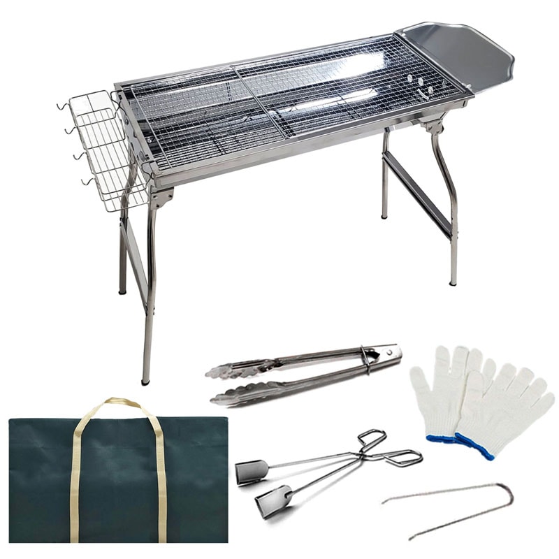 バーベキューコンロ 折り畳み式 ステンレス 5～8人用 73.5cm33.5cm 収納バッグ付 大人数 コンロ 11点セット 収納 持ち運び 便利 焼肉 網焼き アウトドア 5,112円