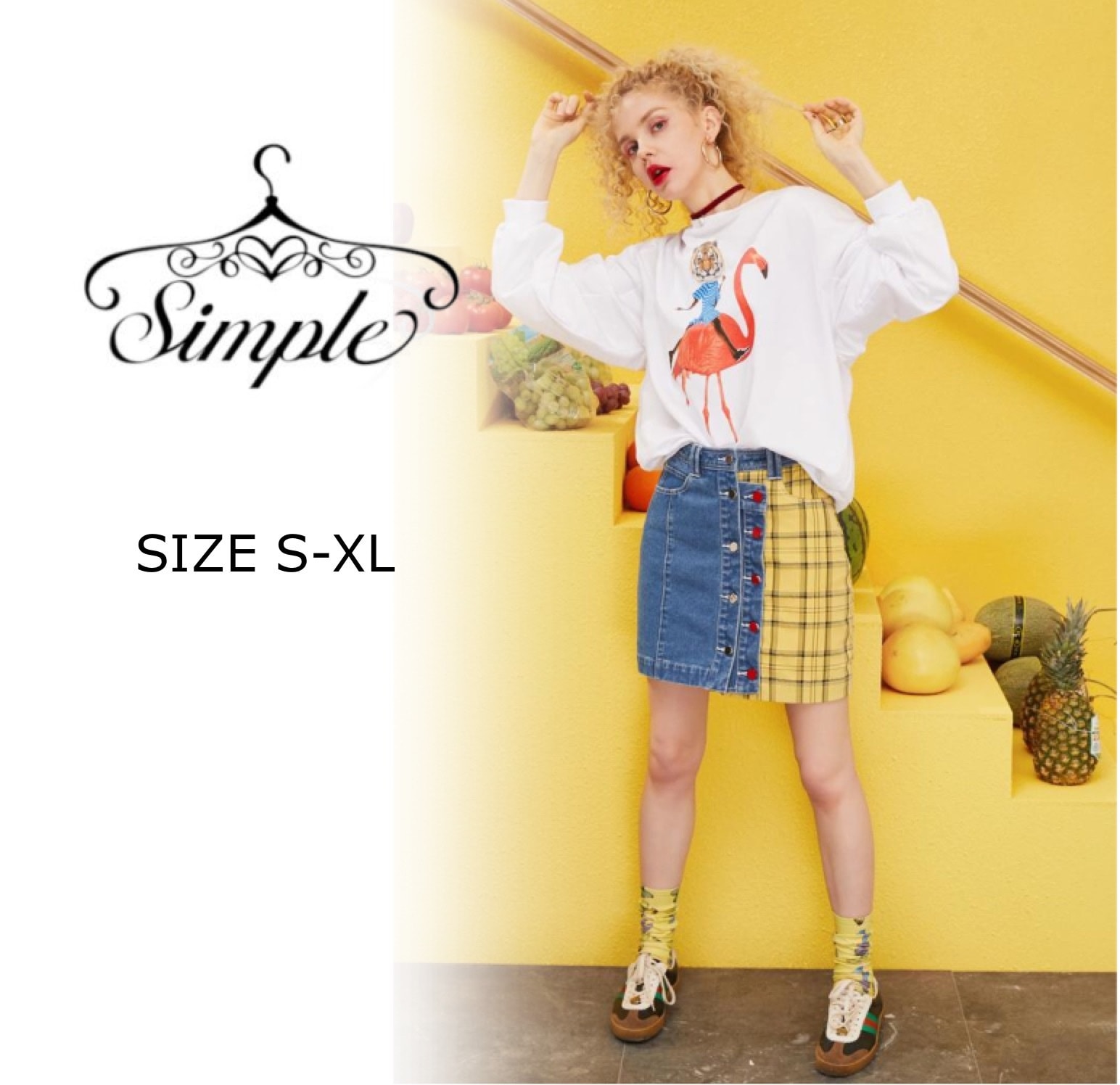 ステッチ切り返しスカート チェック デニム レディース スカート ミニ 韓国 ミニスカート 台形 おしゃれ 10代 20代 夏 春 ダメージ フロントボタン ショート 女性 カジュアル ナチュラル
