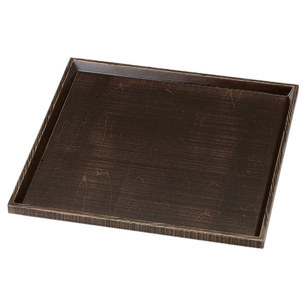 9寸荒彫角盆 よもぎ塗 木