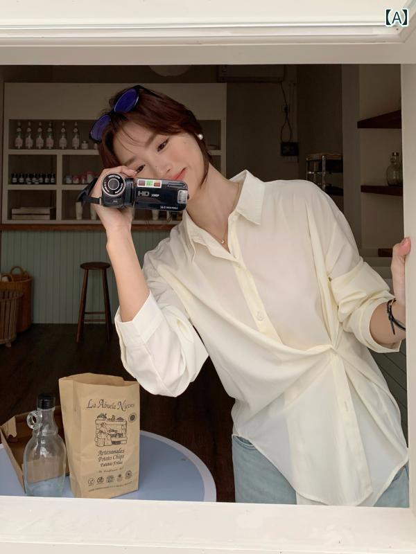 レディース トップス きれいめ おしゃれ カジュアル 普段使い クリーム シャツ 春夏新 長袖 日焼け防止 シャツ ジャケット カジュアル 4,631円