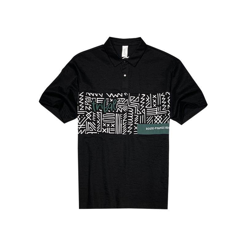 ポロシャツ ファッション プリント スプライシング 半袖 メンズ 夏 カジュアル 襟 Tシャツ 刺繍 男性 アプリコット ブラック ダーク グレー ホワイト