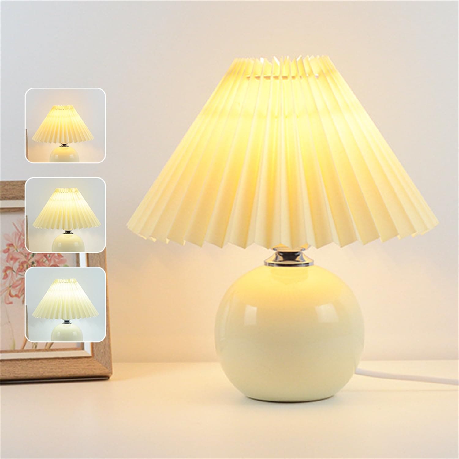 テーブルランプ おしゃれ 間接照明 3色モード 目に優しい 卓上ライト ナイトライト デスクライト 授乳ライト プリーツシェード 小型 かわいい コード式 女性 人気 陶磁ベース LEDライト インテ