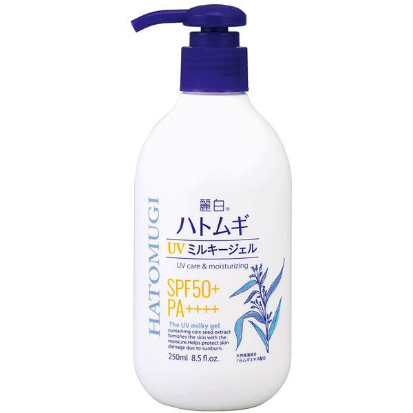 熊野油脂 麗白 ハトムギ UVミルキージェル SPF50+ PA++++ ポンプタイプ 250ml 36本セット 【ケース販売】