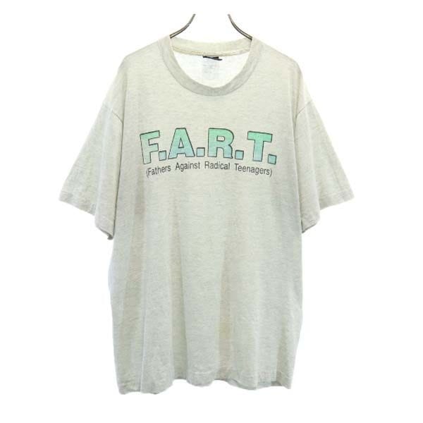 90s USA製 オールド ヴィンテージ 半袖 Tシャツ XL グレー系 メッセージT ヴィンテージ メンズ