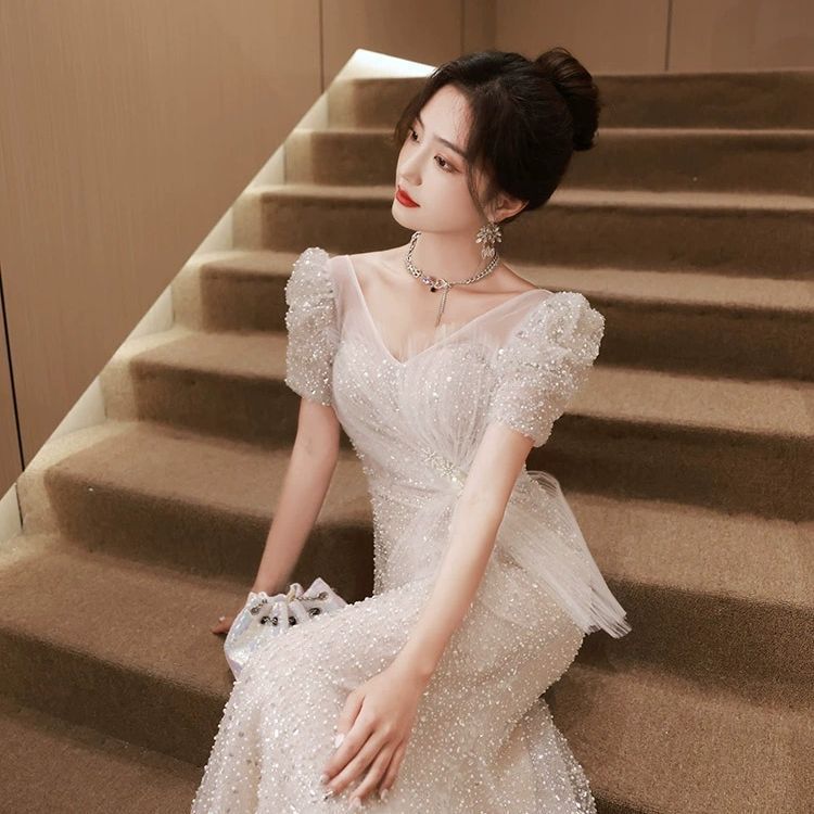 マーメイドイブニングドレスエレガントなプリンセススタイルのバースデードレス女性用のフレンチスタイルのアート試験ドレス