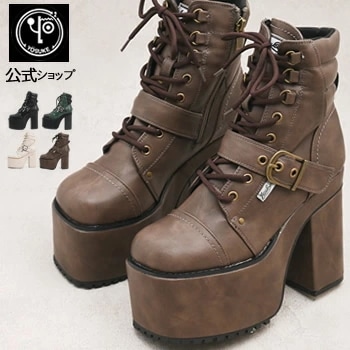 公式SHOP特典キズ補修液付 / ヨースケ 厚底ブーツ レディース レースアップブーツ ショート 13cm 厚底ヒール