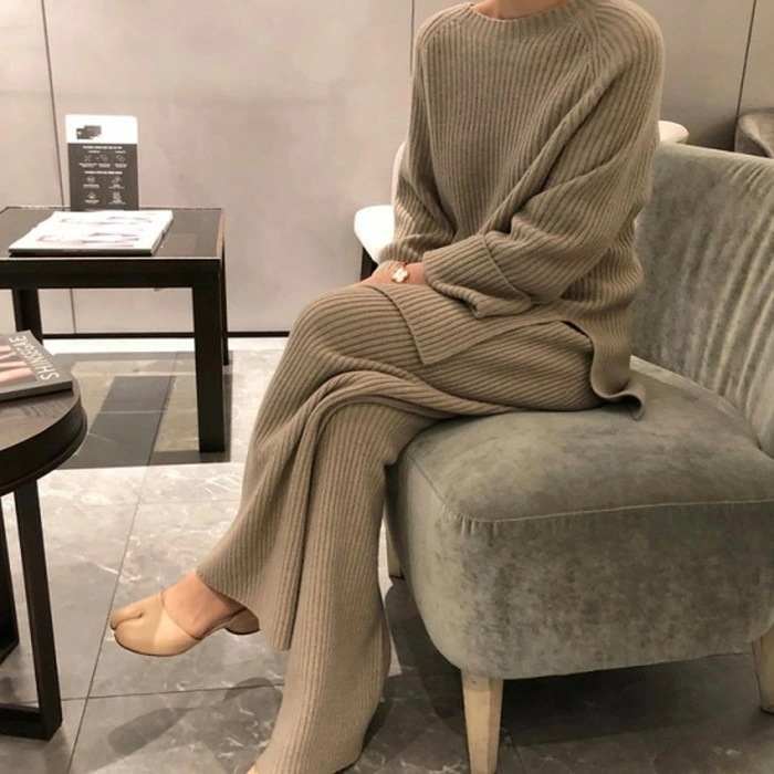 2020年 秋冬 3color　クルーネック リブニット パンツ セットアップ