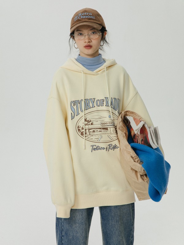 オーモント エッグタルト ホーム フード付き ベルベット スウェットシャツ 2023 新作 レディース 秋冬 アメリカン レトロ オーバーサイズ スウェットシャツ