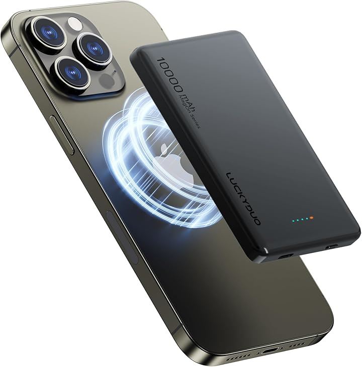 Magon モバイルバッテリー 10000mAh 12MM 軽量薄型 マグネット PD20W USB-c出力 ワイヤレス出力 15W for Android/7.5W(スペース・グレー)