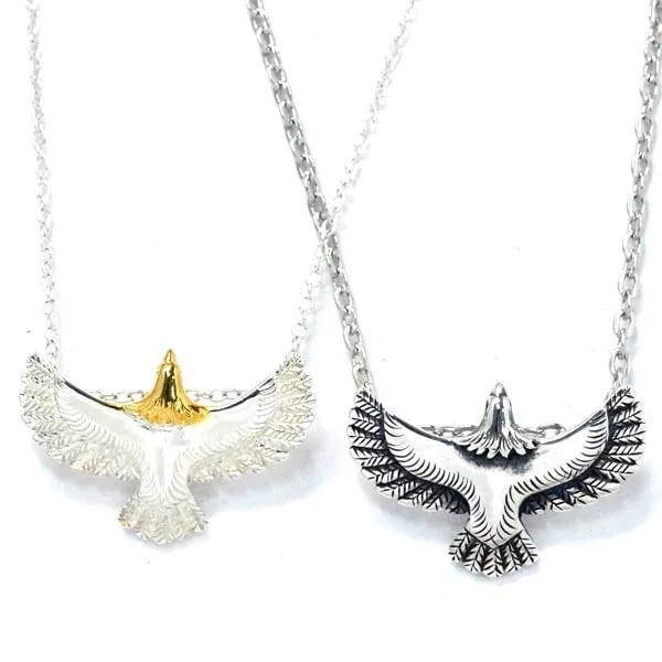 インディアンジュエリー ペンダント ネックレス イーグル 鷲 イエローゴールド 白仕上げ 燻し仕上げ メンズ シルバー925 金/銀