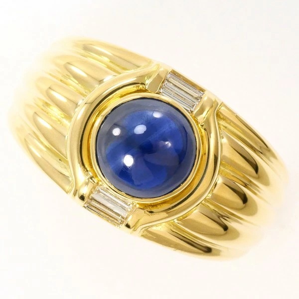 K18 18金 YG リング 15.5号 サファイア 1.74 ダイヤ 0.11 カード鑑別書 中古