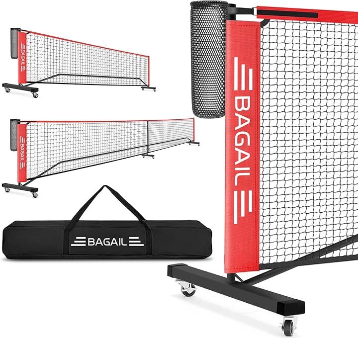 ピックルボールネットアウトドア用 2in1型 6.7Ｍ/3.35Mネット ポータブル 屋外規制サイズ 規制フルサイズ(ブラック＋レッド, 2in1型 6.7Ｍ/3.35M)