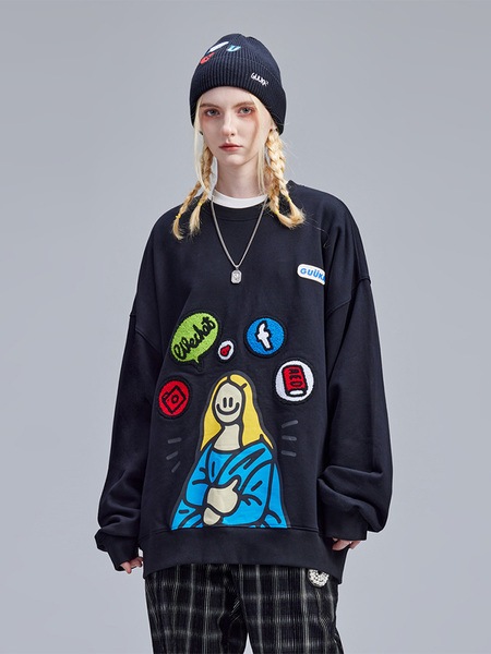 ヒップホップジョイントインカップルドロップショルダールーズ刺繍