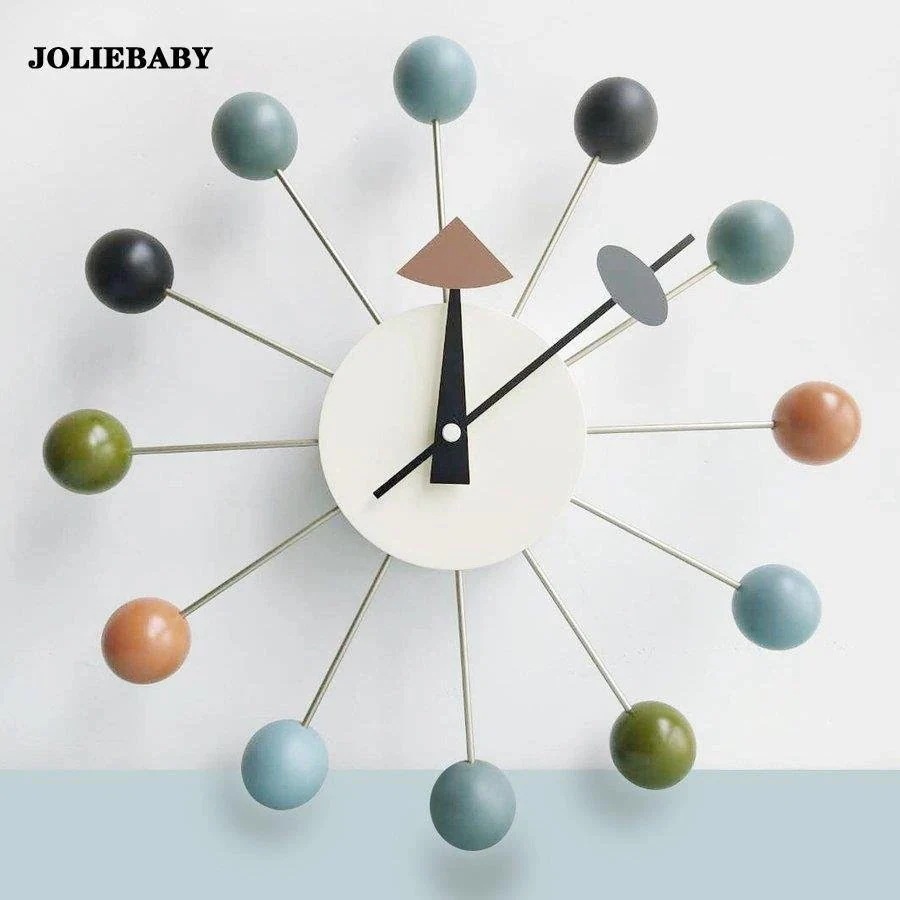 【幸運】掛け時計 壁掛け時計 ウォールクロック 時計 おしゃれ 静音 キャンディー色 モダン風 ボール 放射状 インテリア リビング