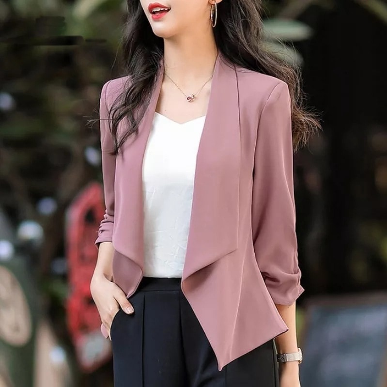 【No.1 人気商品】 シンプル 無地 七分袖 折り襟 ジャケット