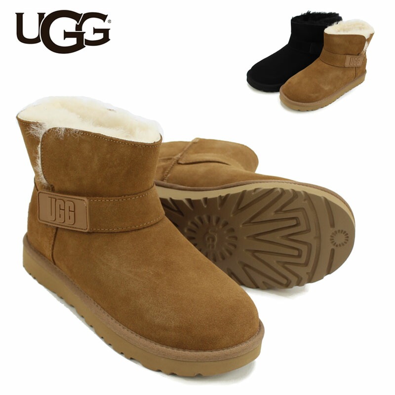 UGG ウィメンズ ミニ ベイリー グラフィック ロゴ ストラップ ムートンブーツ レディース