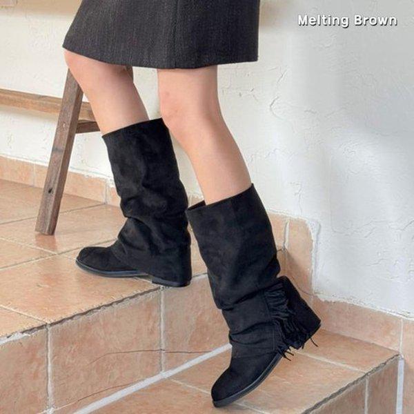 女性用折りたたみスエードロングブーツ K61