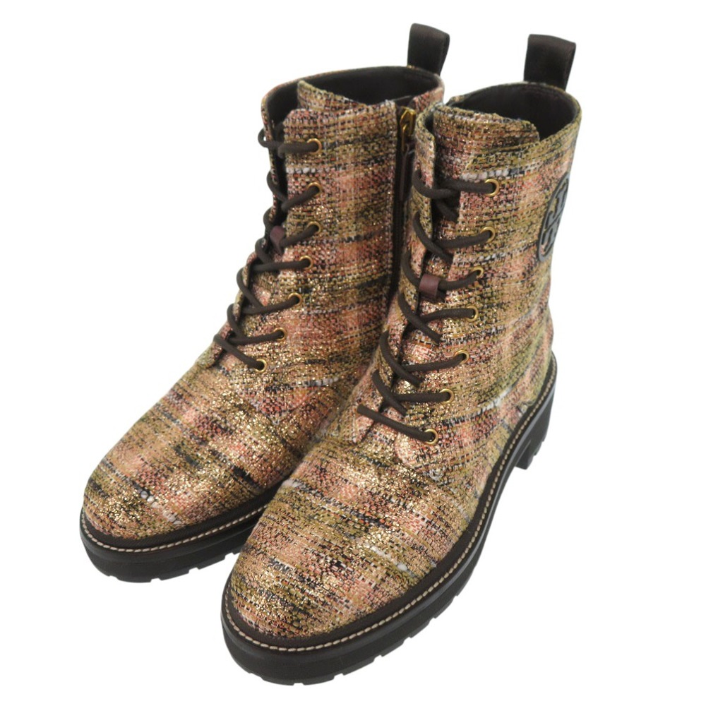 未使用品 コンバットブーツ MILLER LUG SOLE BOOTIE ブーツ ツイード/ツイード ダークブラウン 0540【中古】 レディース